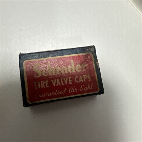 Vintage Schrader TIRE VALVE CAPS METAL Match Box of 3